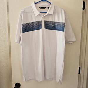 Travis Mathew Men's 2XL White and Blue Golf Polo Shirt